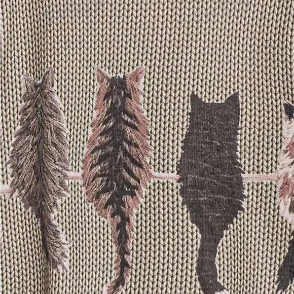 Cat Pattern Round Neck Long Sleeve Casual Pullover Sweater, Autumn/Winter - Picture 3 of 4